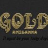 背景が革の素材でGOLDと書いた金色のテキストエフェクト
