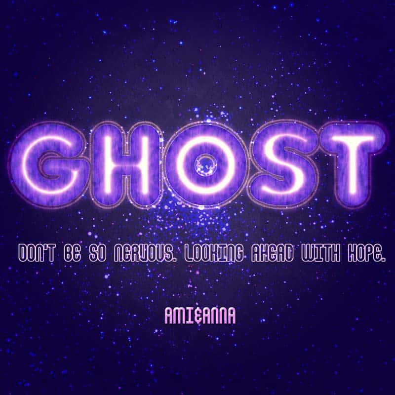 GHOSTの紫色の文字が光るテキストエフェクト