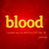 赤い背景にbloodと書いた黄色の光るテキストエフェクト