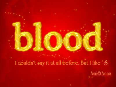 赤い背景にbloodと書いた黄色の光るテキストエフェクト