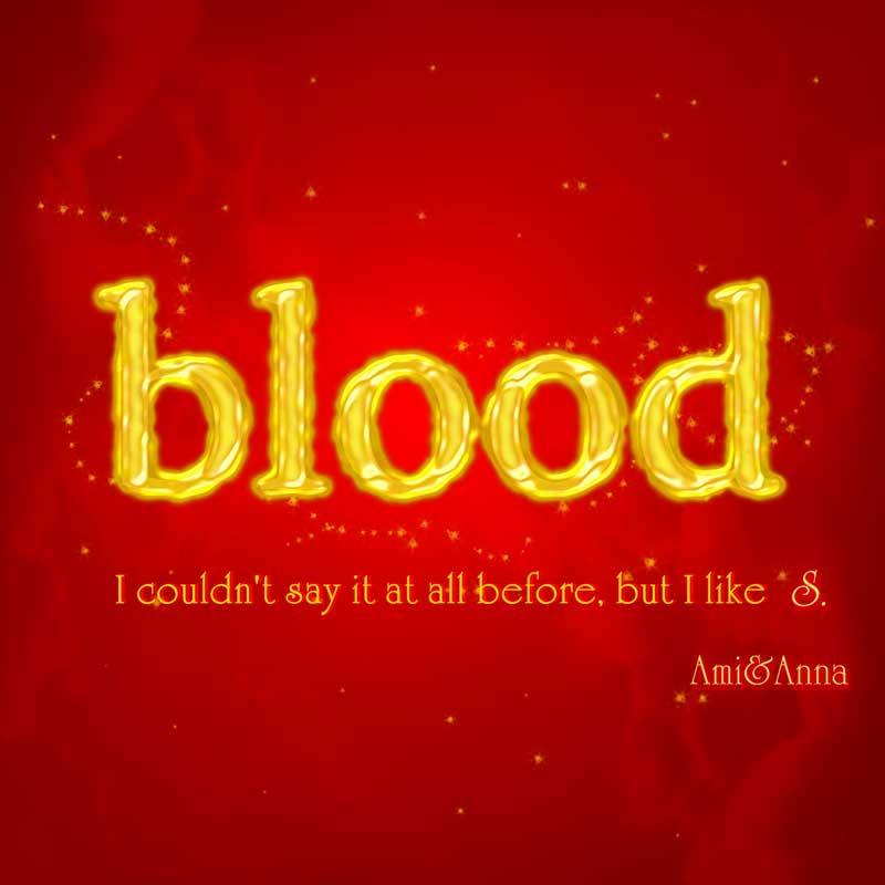 赤い背景にbloodと書いた黄色の光るテキストエフェクト